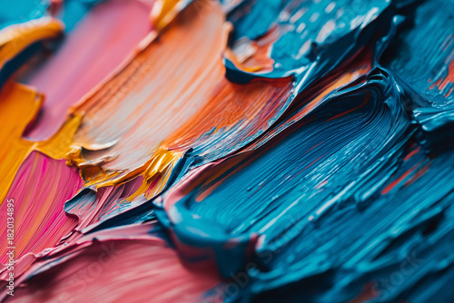 Macro close-up of abstract acrylic paint strokes, rich pigments, thick textures, artistic aesthetic