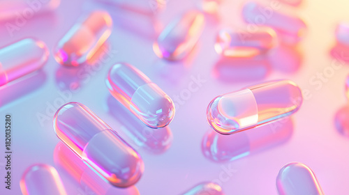 Translucent Glass Capsules on Futuristic Pastel Background