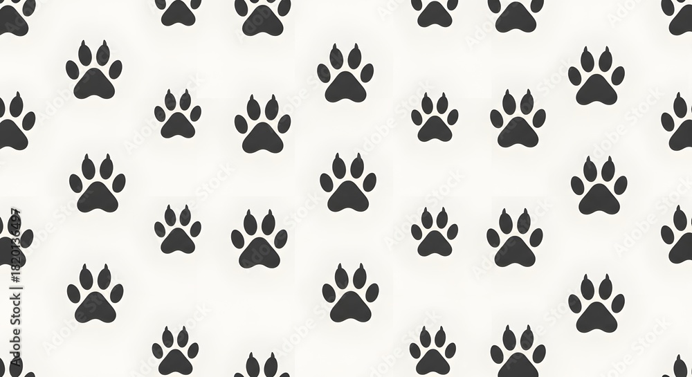 Fototapeta premium Seamless Black Paw Print Pattern on Light Background perfect for website background, blog design, fabric print, product packaging, stationery, social