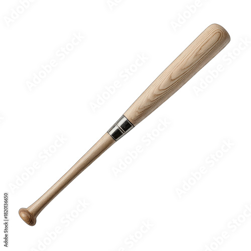 Wooden baseball bat with silver handle, black background