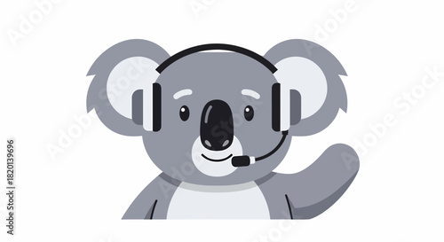 Friendly Koala Mascot Wearing Headset Illustration With Raised Paw