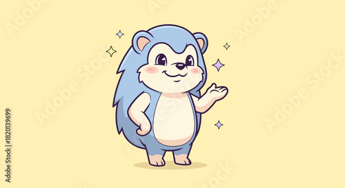 Friendly Cartoon Hedgehog Character With Sparkling Star Decorations