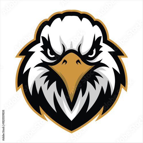 Fierce eagle head mascot logo with intense eyes and golden beak