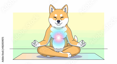 Meditating Shiba Inu Dog Cartoon Character Achieving Inner Peace