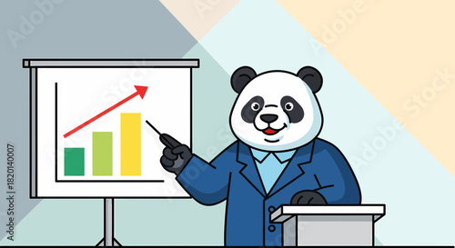Panda Manager Presenting Business Chart with Upward Trend