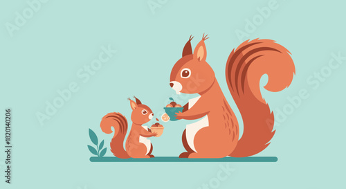 Squirrels Sharing Food In An Illustration For A Children's Book