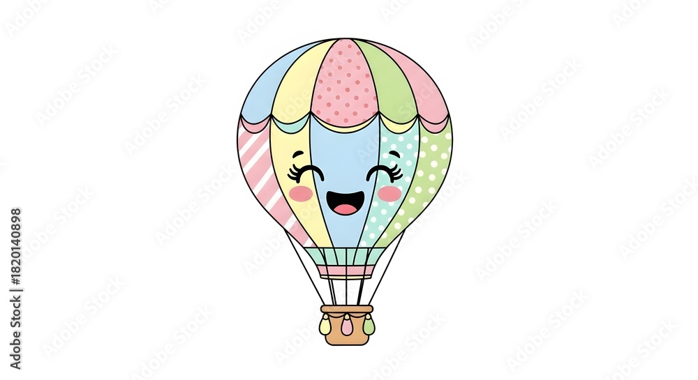 Fototapeta premium Cute Pastel Kawaii Hot Air Balloon Vector Illustration perfect for Nursery decor, children's books, birthday invitations, greeting cards, t-shirt