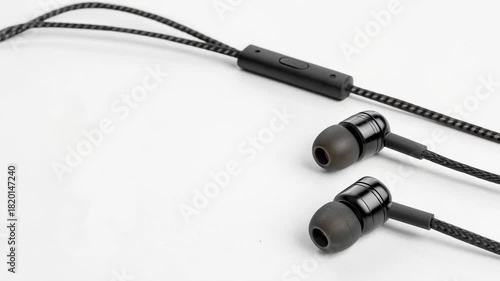 Eco friendly digital product black wired earphone with braided cable and in line microphone for sustainable audio and modern comfort daily use