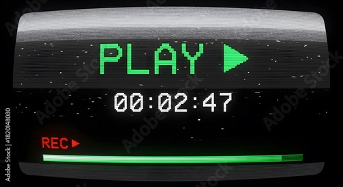 Retro VCR Playback Screen Display with Timecode perfect for website background, blog post illustration, social media graphic, video overlay, nostalgic