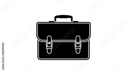Vector illustration of black and white silhouette icon of a classic school satchel or briefcase with buckle closure isolated on transparent background