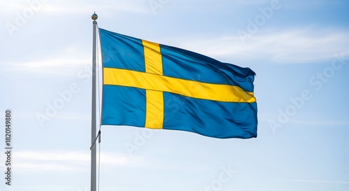 Swedan flag blowing in the wind on a flagpole