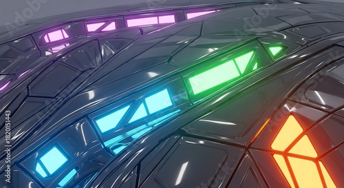 Abstract futuristic design with glowing geometric shapes and vibrant colors.