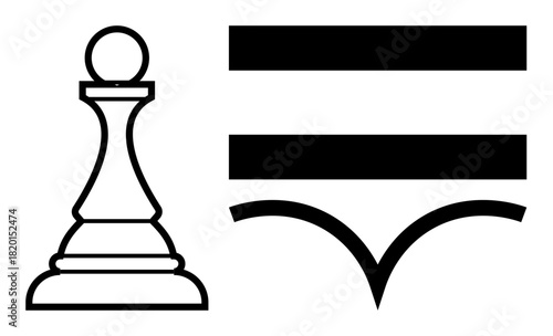 Chess pawn paired with bold geometric lines and curved brackets. Ideal for strategy, hierarchy, decision-making, leadership, planning, teamwork, and growth. Simple flat metaphor