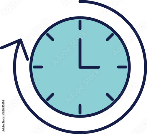 A simple line art icon of a clock with an arrow moving counter-clockwise around it, symbolizing rewinding or going back in time.