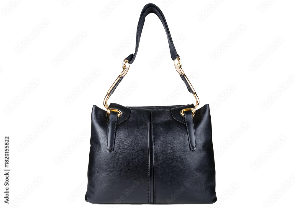 Naklejka premium Leather bag, black color with gold hardware isolated on transparent or white background