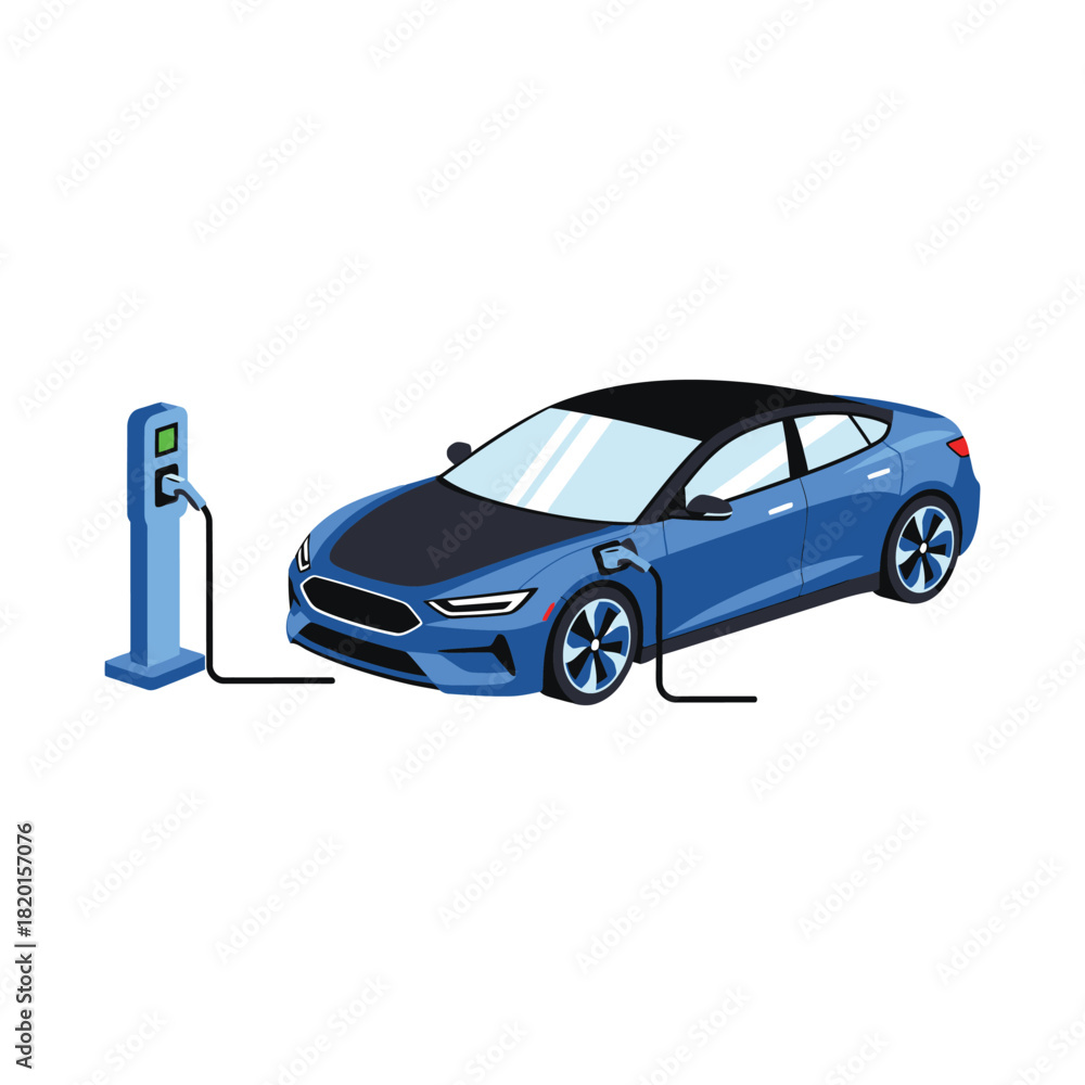 Naklejka premium Blue electric car charging station modern vehicle isolated on white background