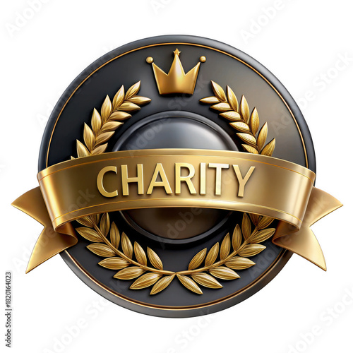 3d charity award medal with laurel wreath and crown isolated on transparent background