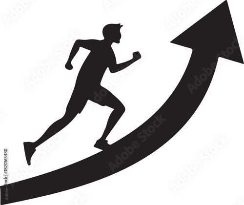 Ambition and Progress: Modern Black Silhouette Running Upward Arrow