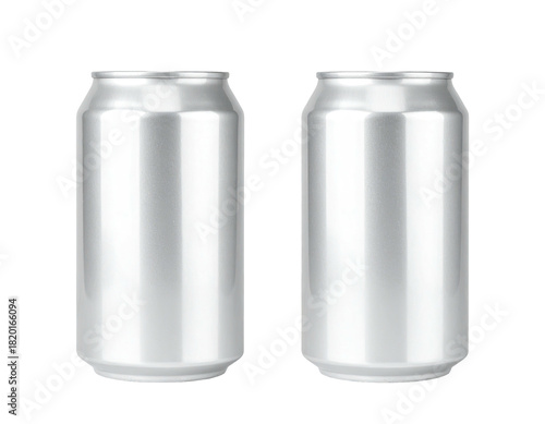 Two identical, sleek silver aluminum beverage cans isolated on a black background