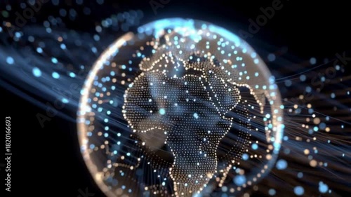 Rotating digital Earth with glowing global network connection