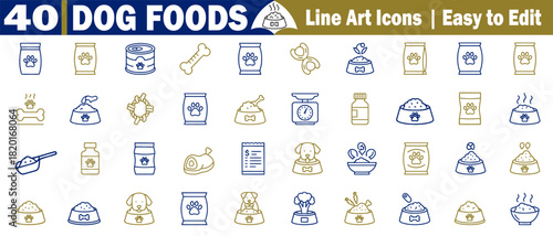 Dog food line art icons, a simple collection perfect for design and promoting pet supplies elements. 