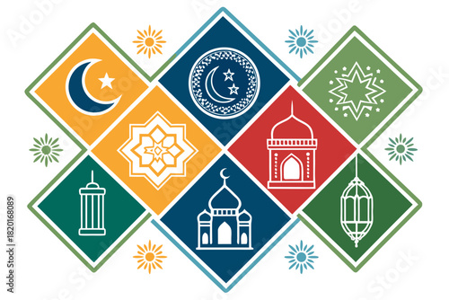 Stunning Bold Eid And Ramadan Icons Arranged Symmetrical Premium Digital Asset