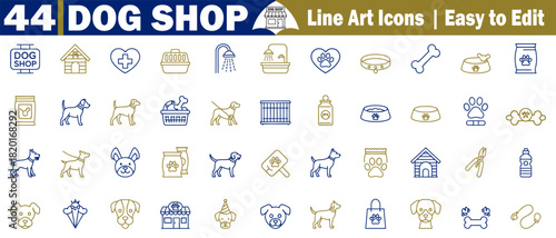 Selection of linear icons for a shop for dogs with editable elements for easy custom vector illustrations. 