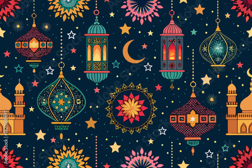 Crisp Bold Eid Celebration With Lanterns And Sta Professional Photo