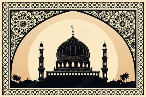 Crisp Bold Imam Dome Silhouette With Intricate Border Premium Digital Asset