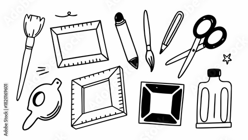 Hand drawn art and craft supplies collection vector illustration scalable creative elements