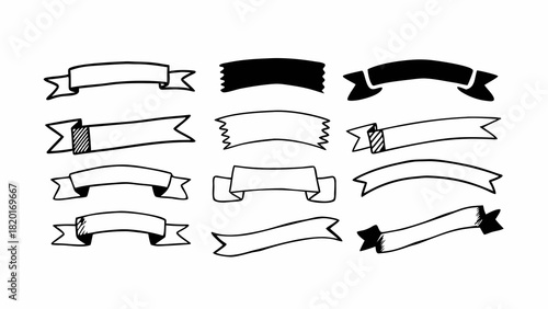 Hand drawn doodle banners and ribbons set vector illustration scalable eps icon