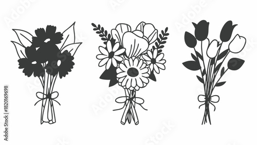 Doodle set of 10 mixed flower bouquets vector illustration scalable eps icon