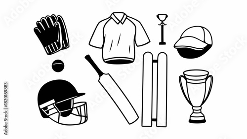 Doodle set of 10 cricket items bat ball stump icon vector illustration scalable eps