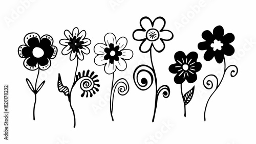 Doodle set of 10 fantasy flowers imaginative blooms vector illustration scalable eps icon