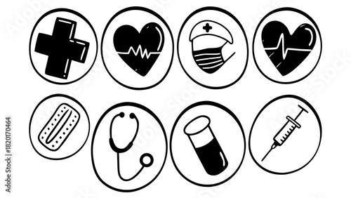 Doodle set of 10 healthcare medical symbol icons vector illustration scalable eps