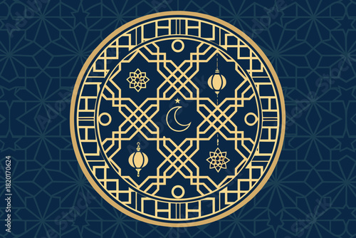 Depicting Geometric Kufi Circle Frame With Subtle Elegant High-Quality Stock Image