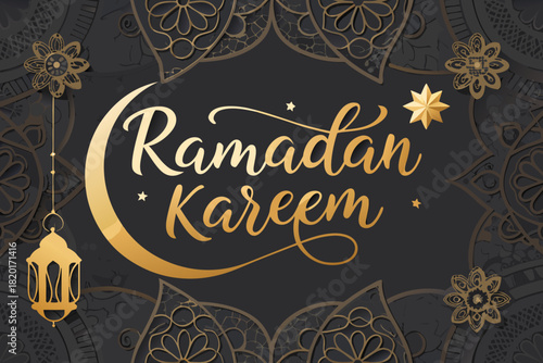 Ramadan Kareem Calligraphy Gold Over Ornam High-Quality Stock Image Perfect for Editorial Content