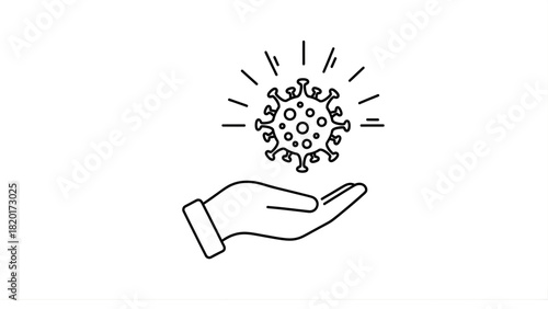Visual representation of a human hand presenting or protecting a magnified viral particle, symbolizing concepts of health, safety, disease awareness, scientific study, or public health initiatives