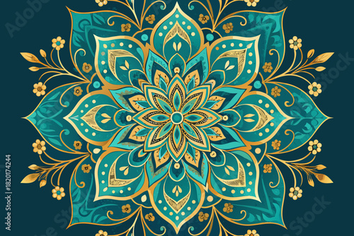 Featuring Bold Arabesque Floral Ornament With Turquoise And Dynamic High-Quality Stock Image