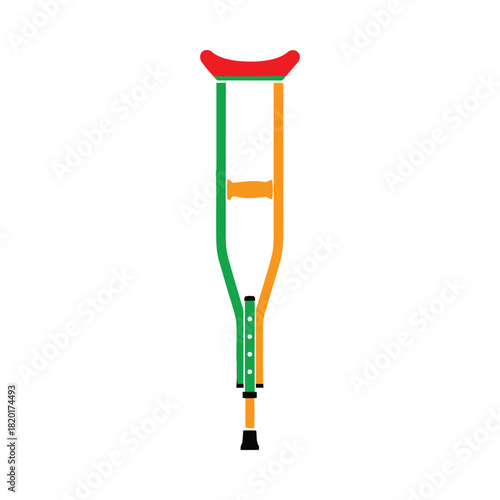 Colorful single crutch medical aid icon for mobility support