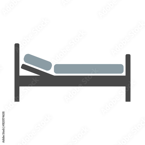 Simple flat design bed icon with mattress and pillow on white