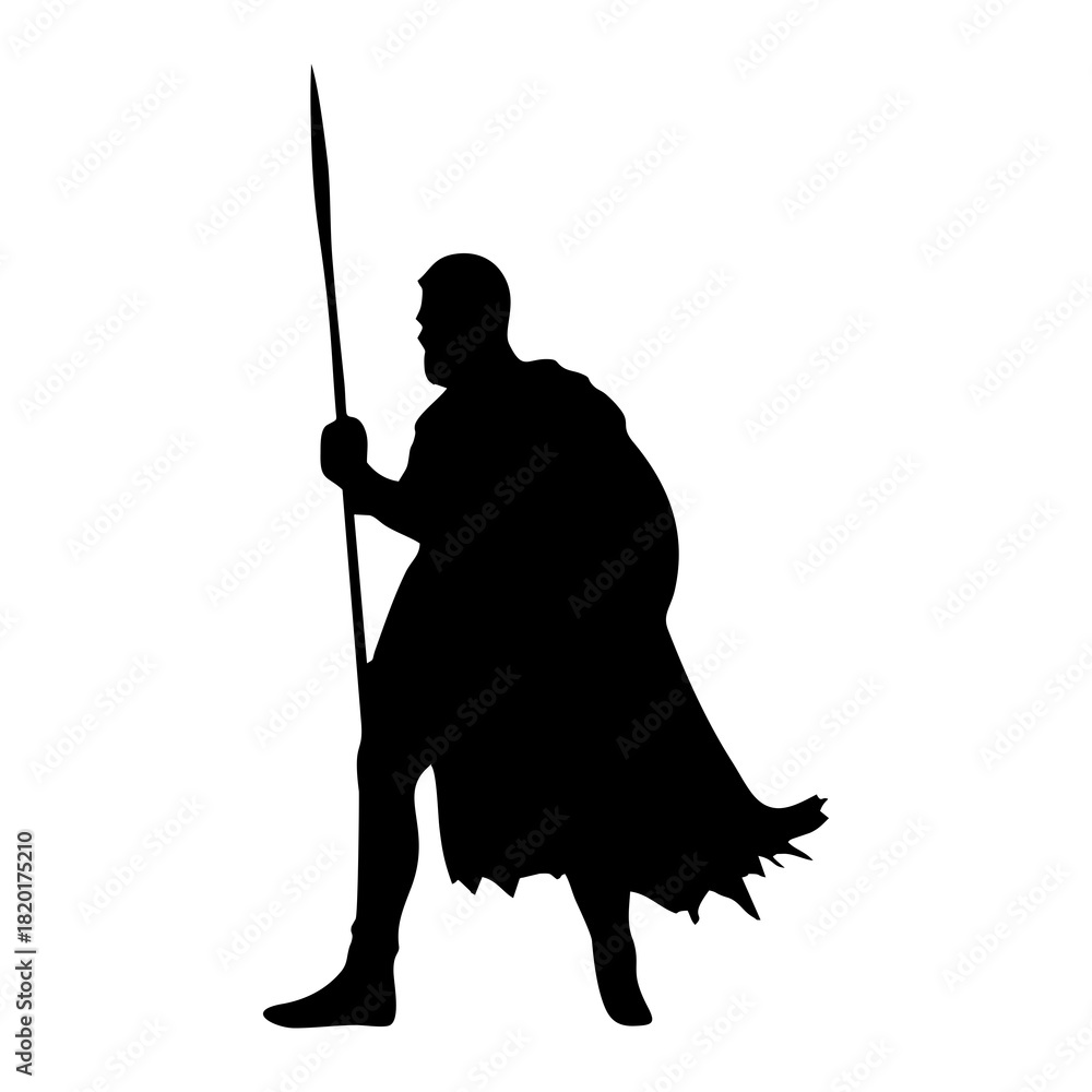 Obraz premium silhouette of a soldier holding a spear and shield