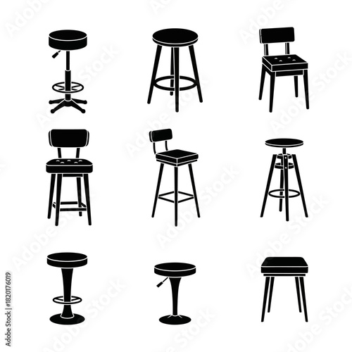 Modern Bar Stool and Seating Furniture Icons