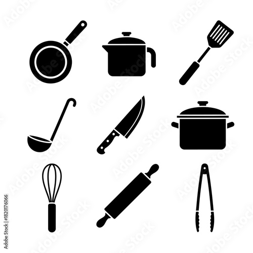 Cooking Equipment and Kitchen Tools Silhouette Set
