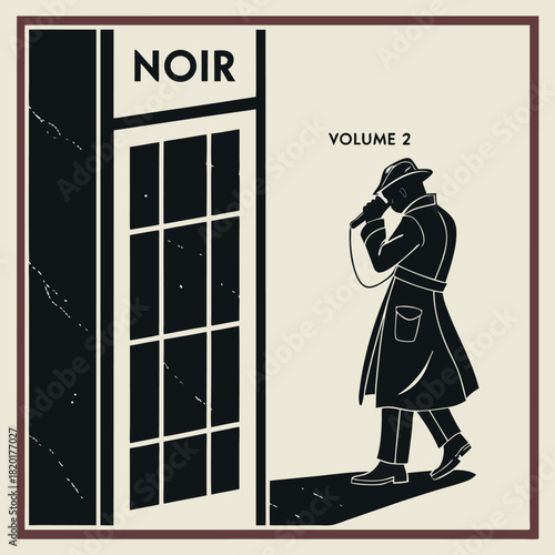 Film Noir Cover Art: Silhouetted Detective in Trench Coat with Phone Outside Noir Building