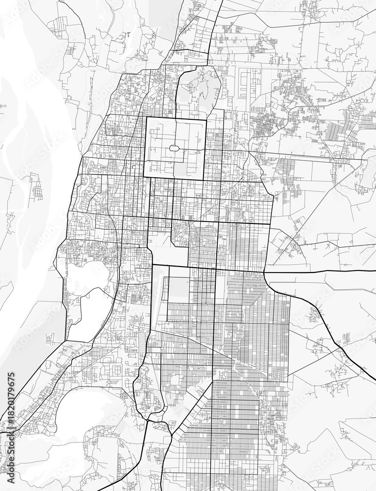 Fototapeta premium Mandalay City Map. Minimalist black and white line art poster for printing, wallpaper, wall art, and map resources for home and office decor