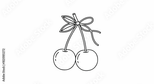 Hand-drawn illustration of two cherries tied with a ribbon, perfect for baking and culinary themes