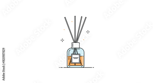 Minimalist icon of a glass reed diffuser with essential oil, a simple line art illustration for aromatherapy and home fragrance.