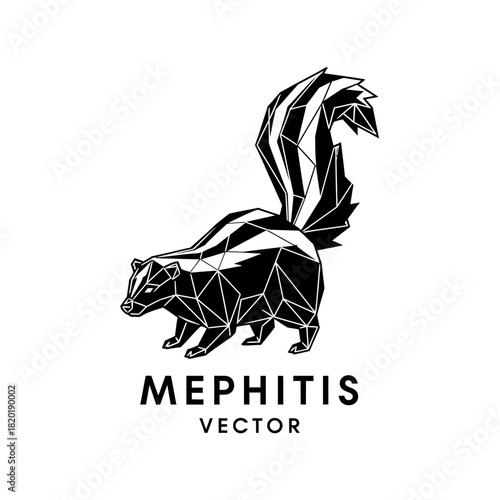 Geometric skunk vector illustration with bold black and white design.
