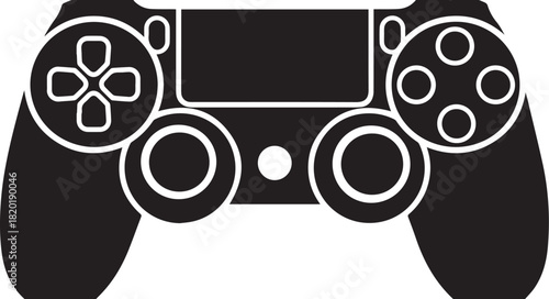 Game Controller Silhouette: A sleek, black silhouette of a modern game controller. Featuring buttons, sticks, and a touchpad, ready for interactive entertainment.